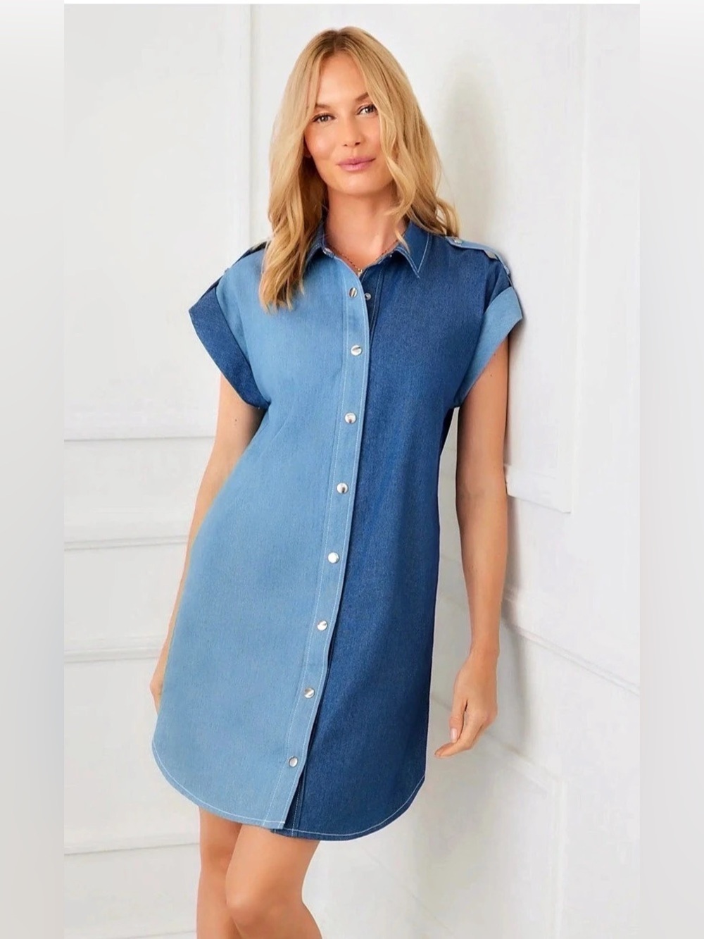 NWT $148 Karen Kane Colorblock Denim Dress Mini Dress Size XS